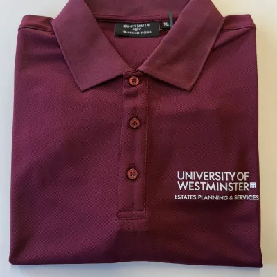 <p>DTF - Heat Press Polo - Folded on display showing company logo.</p>

